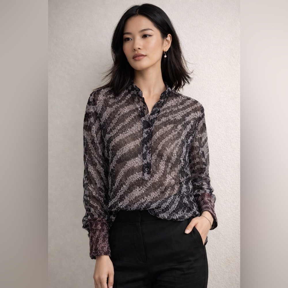 Rag & Bone 100% Silk Sheer Zebra Blouse Medium Modern Luxury Textured Top